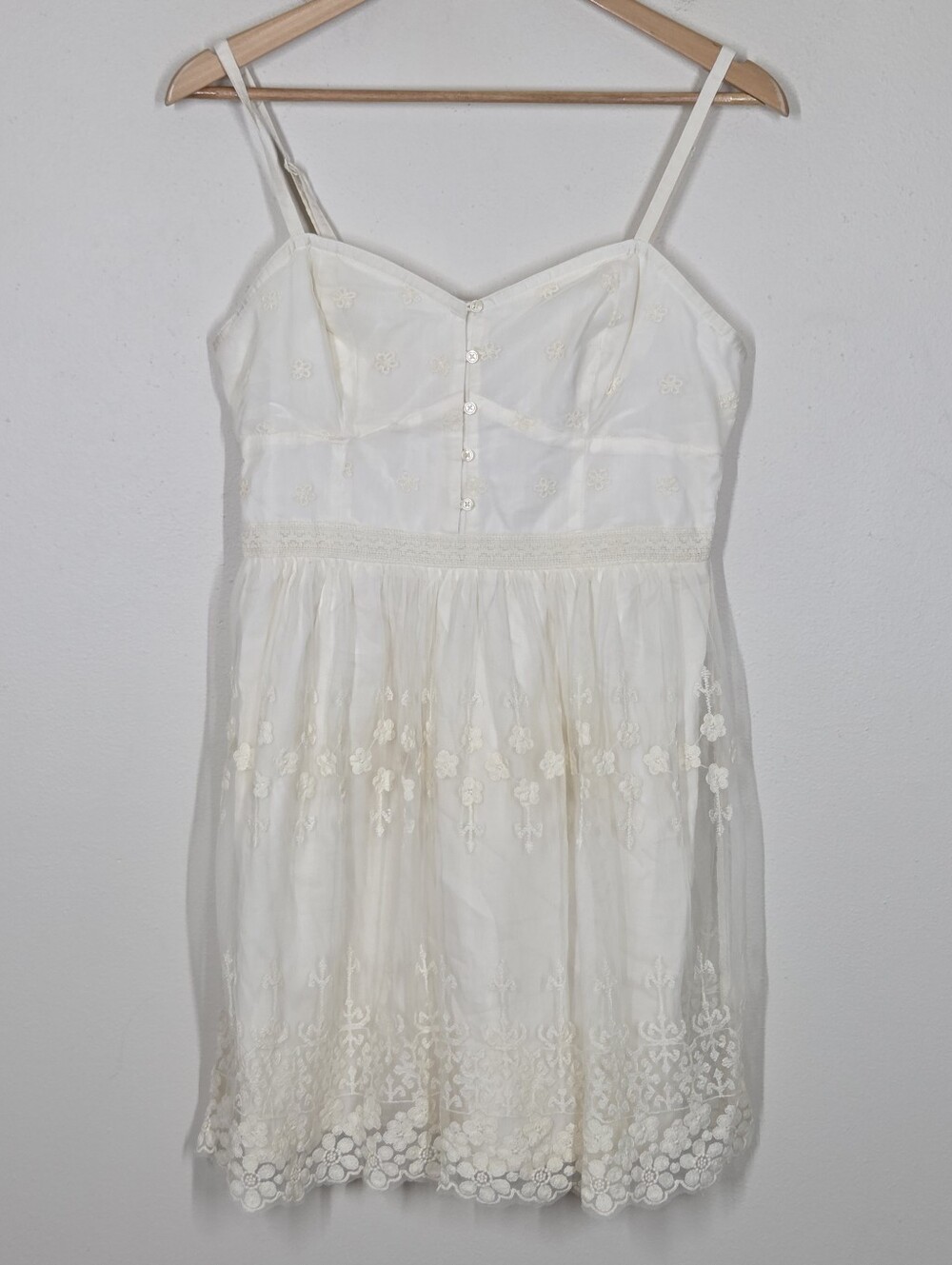 NWT American Eagle Cream Floral Embroidered Mesh Mini Dress M Boho Festival